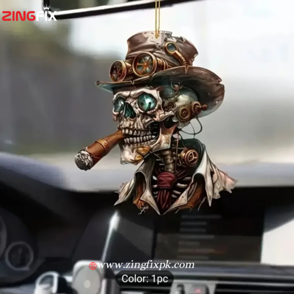 Spooky Skull Car Hanging Ornament - Acrylic Halloween Decor - Image 2