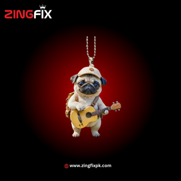 Acrylic Pug Dog with Guitar Ornament for Car Rearview Mirror