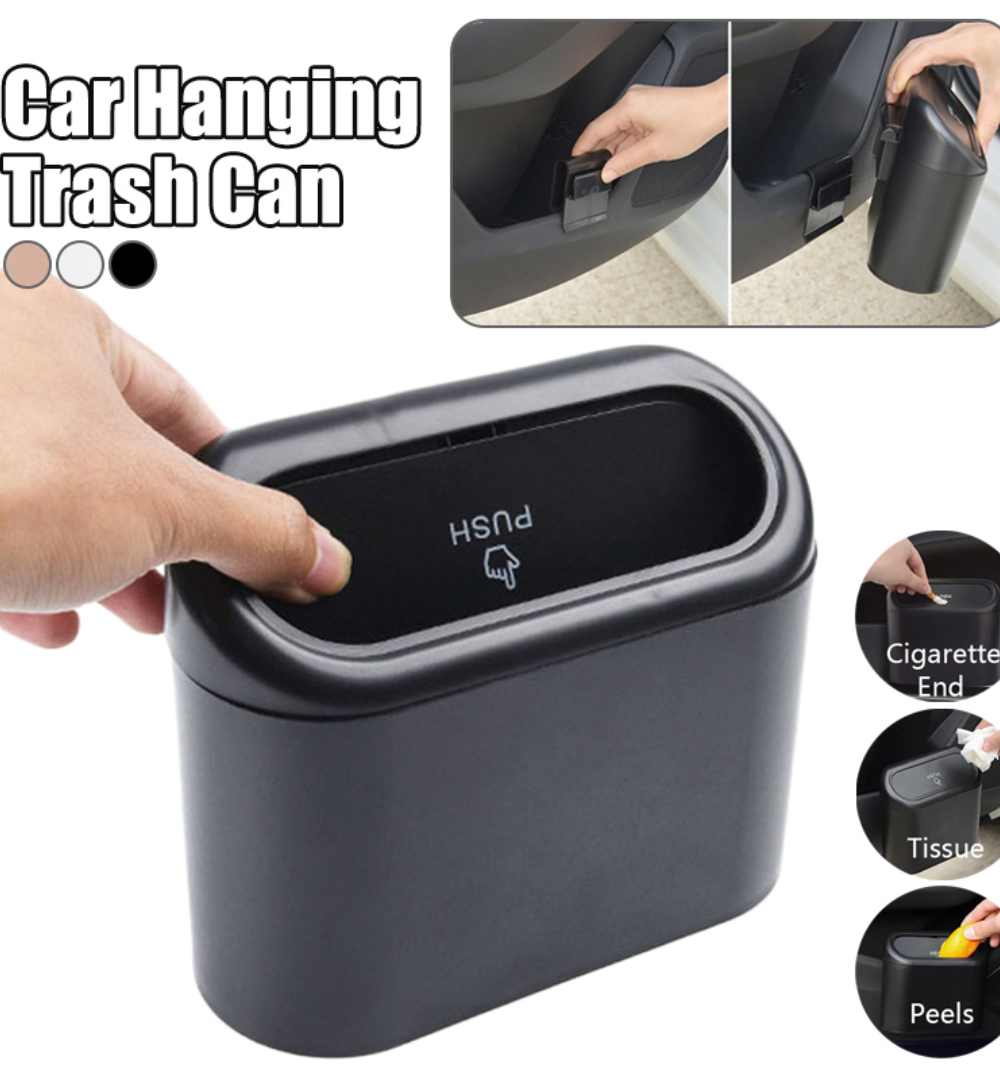 Portable Hanging Mini Car Trash Can with Lid – Compact Car Garbage Bin