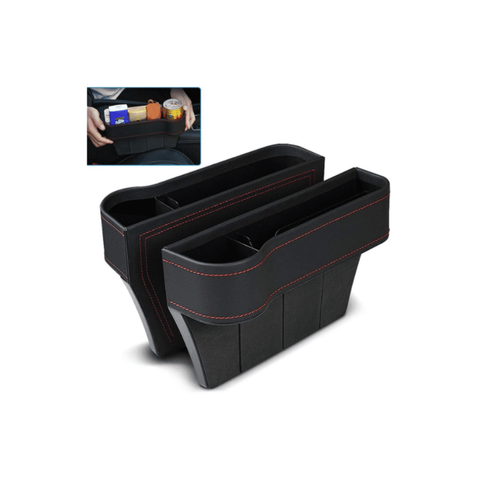 Universal Car Seat Gap Filler Organizer – Black Leather Pocket Storage Box (Pair) - Image 3