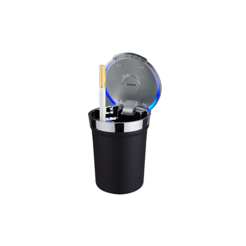 Portable Cylinder Car Ashtray with Lid & Blue LED Light | ABS Durable Build