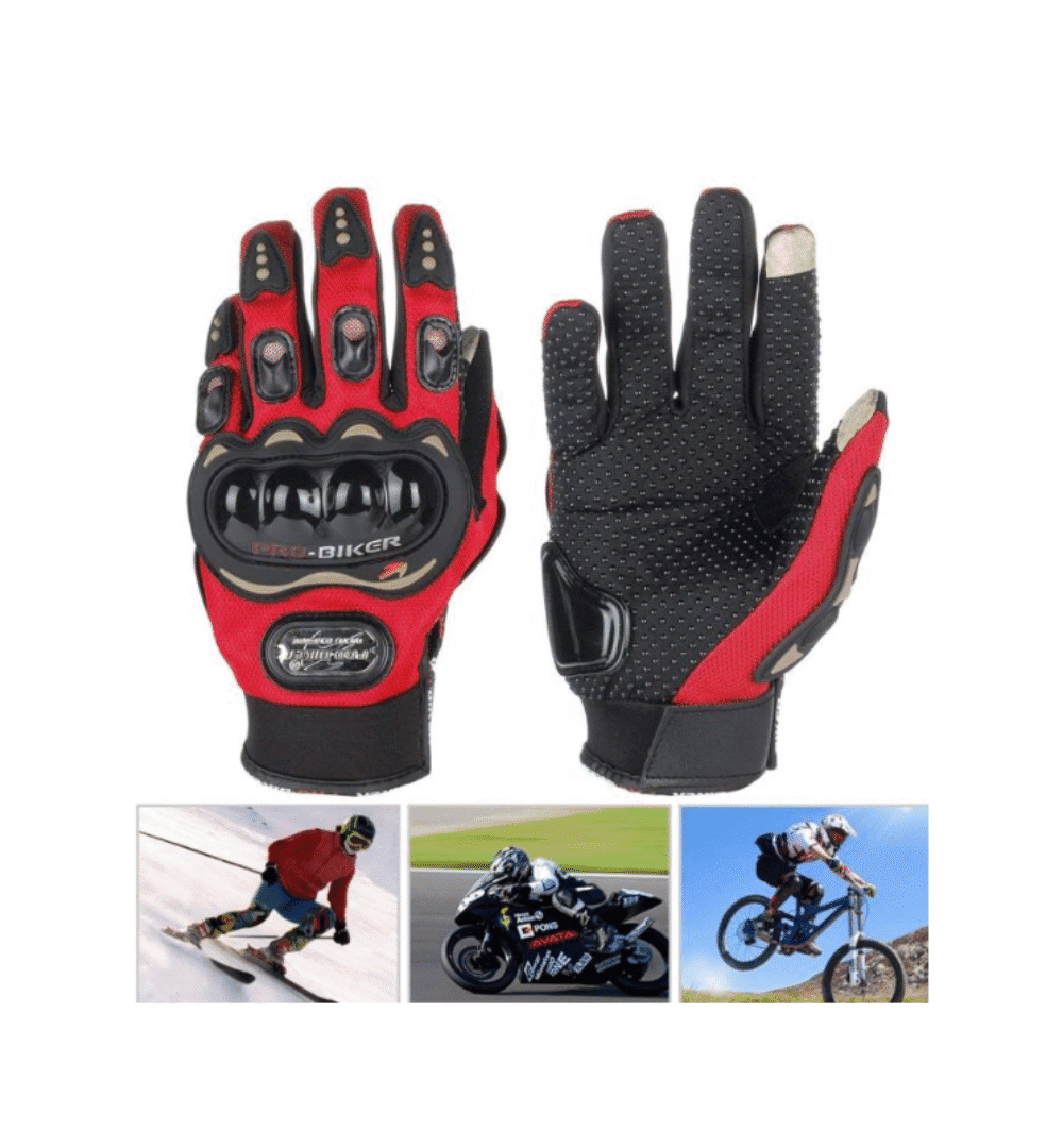 Racing/Riding Protective Full Finger Gloves – Red & Black