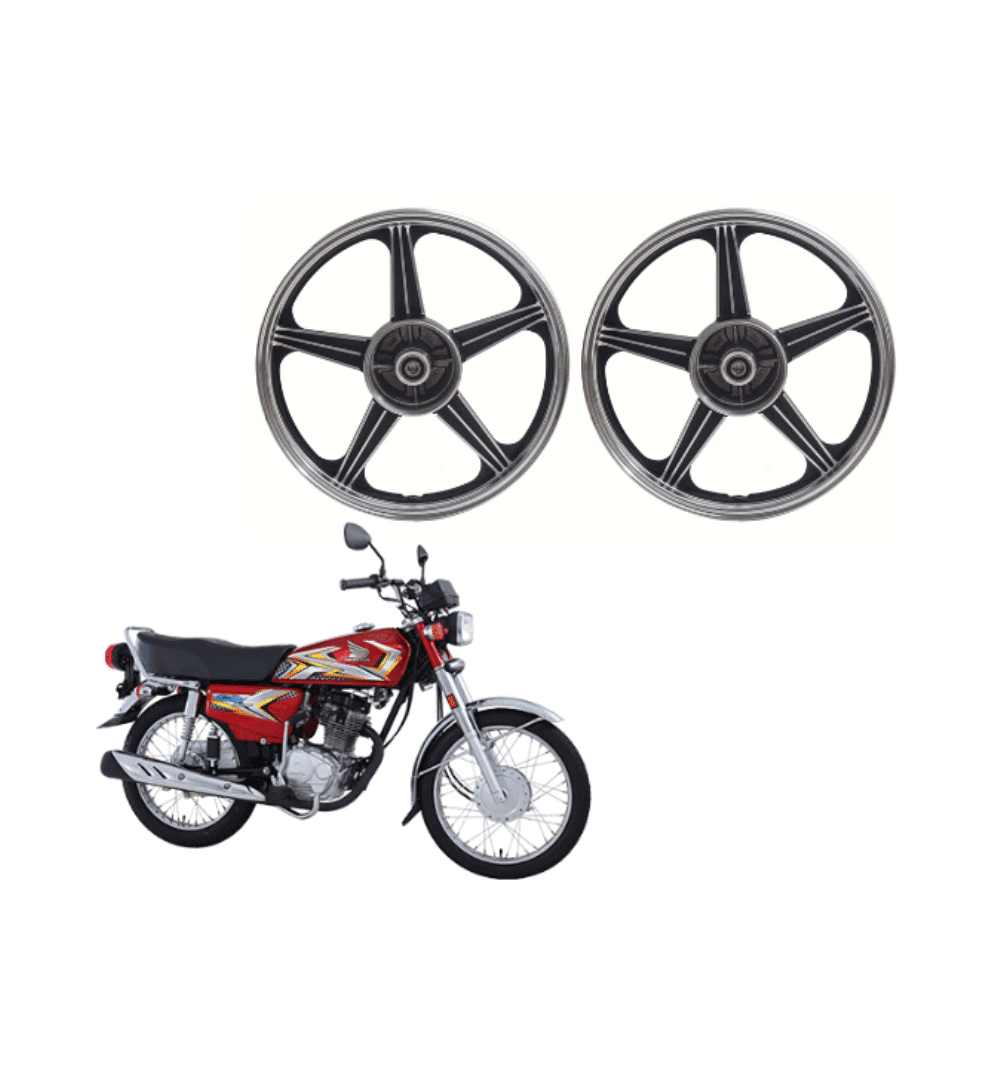 Black & Silver Alloy Rims Set for Honda CG125 – Front 18” & Rear 17”