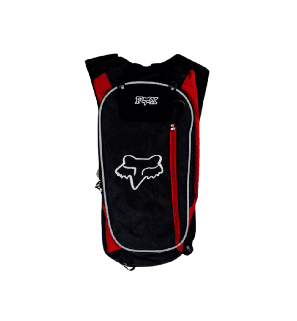 Fox Branded Hydration Backpack – Black with Red Stripes | 2L HQ Bladder