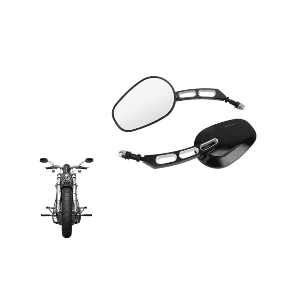 Harley Davidson Style Side Mirrors – Metal Body Black | 8mm Thread