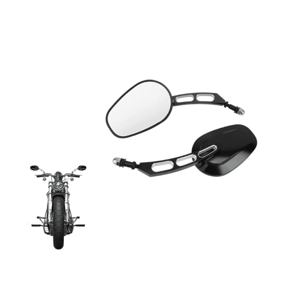 Harley Davidson Style Side Mirrors – Metal Body Black | 8mm Thread
