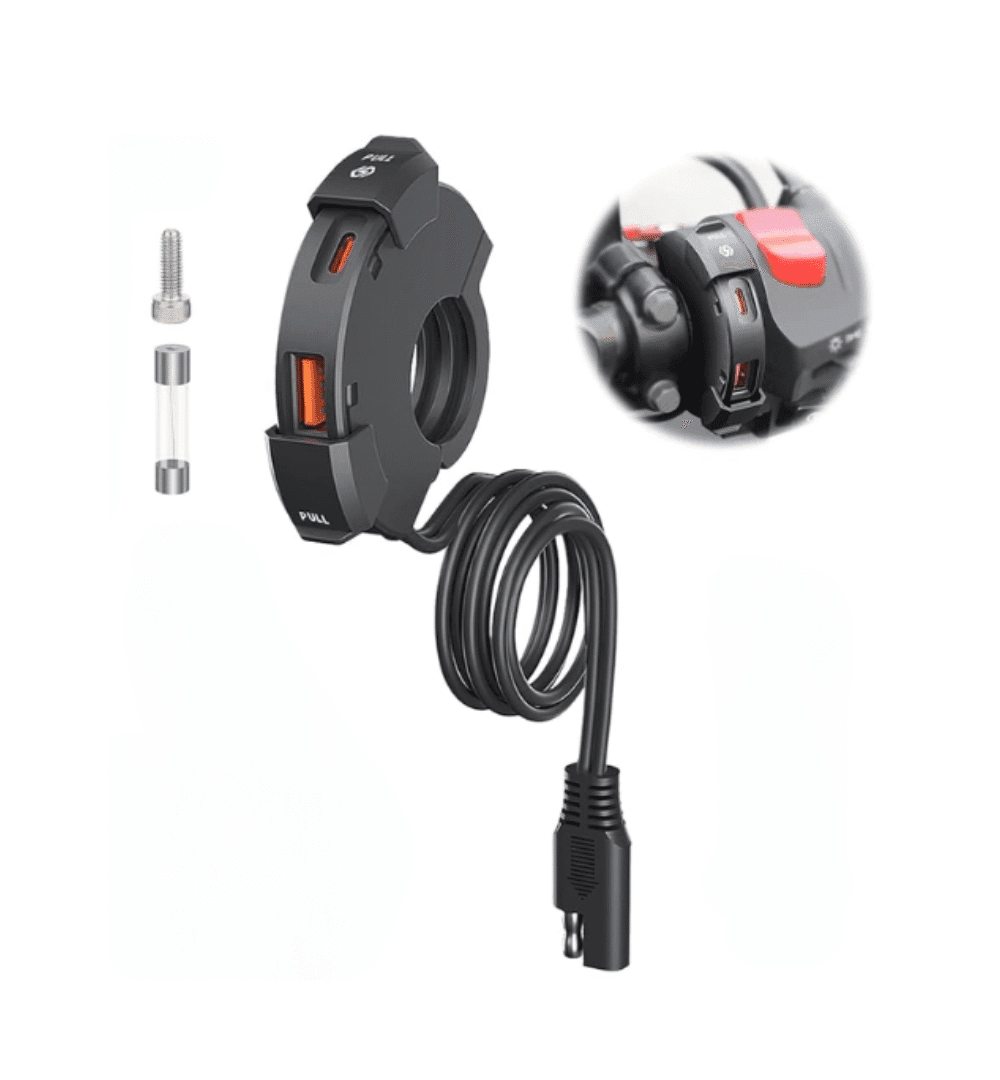 Motorcycle Handlebar USB Charger – 30W Type-C | Waterproof DC 12V–24V