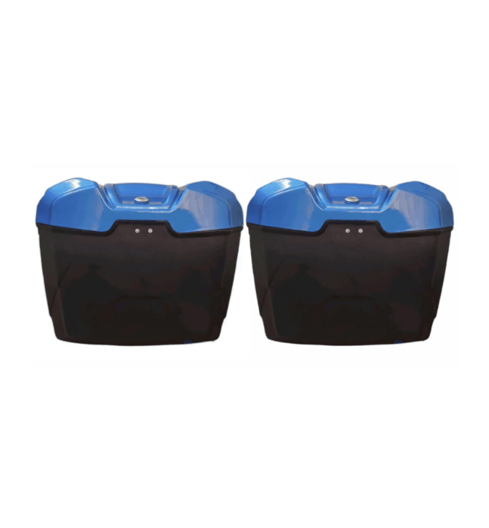RiderX Side Gear Box Pair – Blue & Black Plastic Side Boxes for Motorcycles