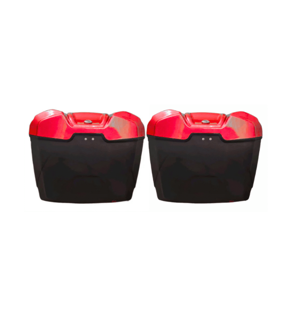RiderX Side Gear Box Pair – Red & Black Plastic Side Boxes for Motorcycles