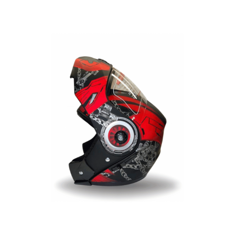 Ozone 3-in-1 Flip-Up Helmet – Dual Visor | Red-Black & Gray-Black | Standard Size - Image 3