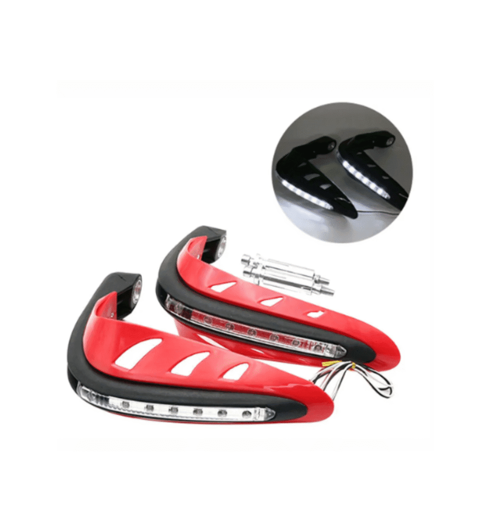 2Pcs Red Motorcycle Handlebar Hand Guards with Safety LED Lights