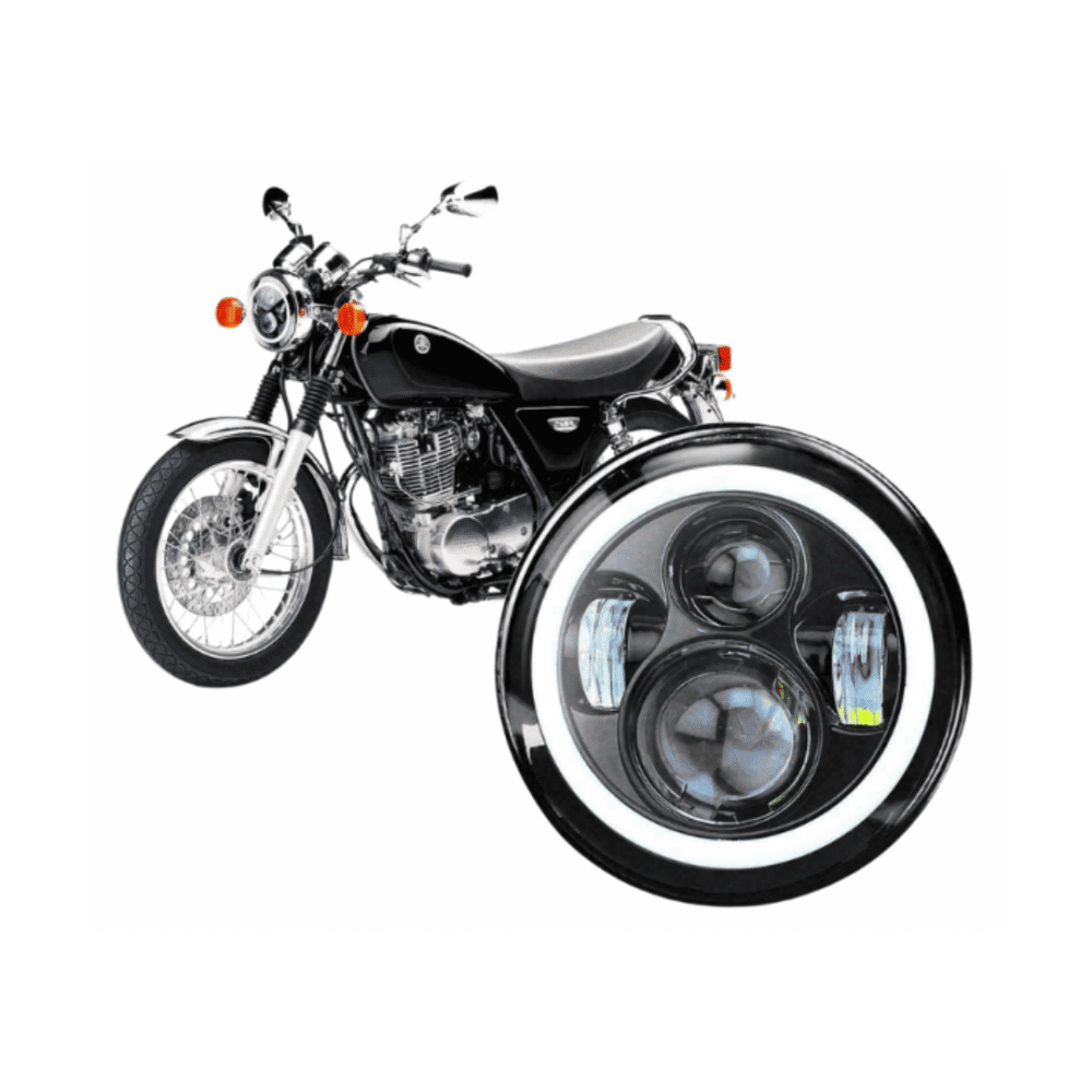7" 4-Projector Neon LED Bike Headlight with DRL & Angel Eyes