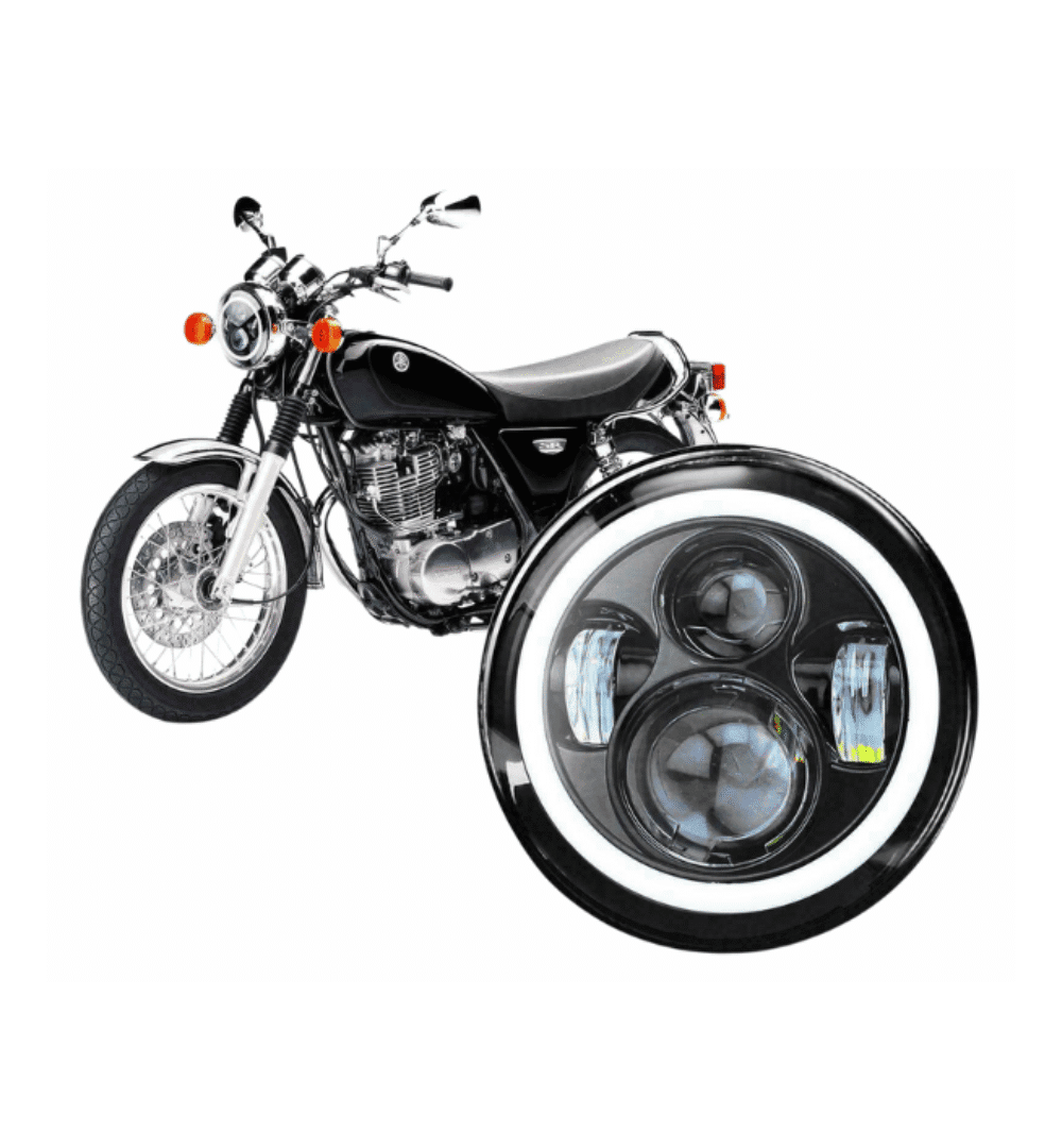 7" 4-Projector Neon LED Bike Headlight with DRL & Angel Eyes