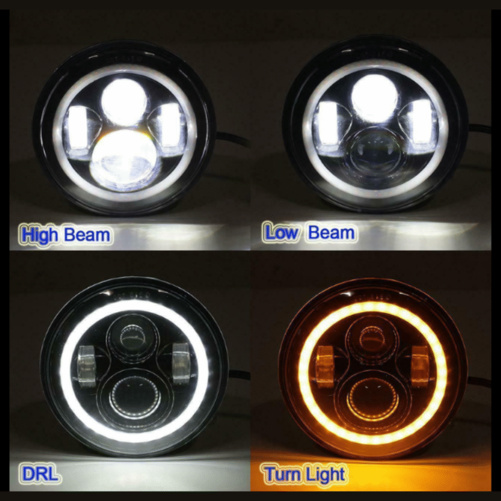 7" 4-Projector Neon LED Bike Headlight with DRL & Angel Eyes - Image 2