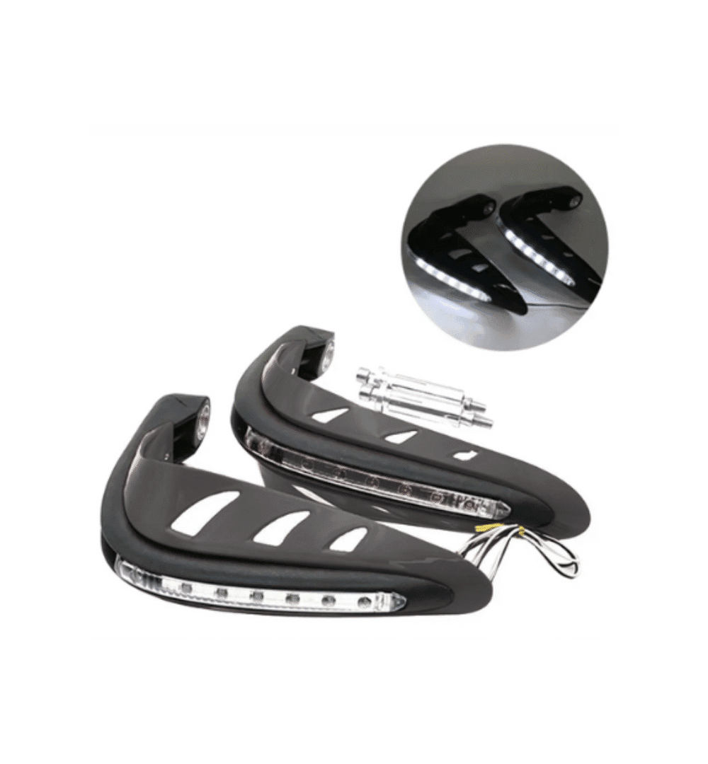 2Pcs Black Motorcycle Handlebar Hand Guards with Safety LED Lights