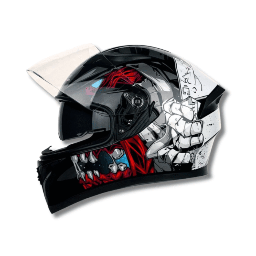 Vector JAW Shine Full Face Helmet – Red, White & Black | Dual Visor | DOT Certified (LARGE SIZE)