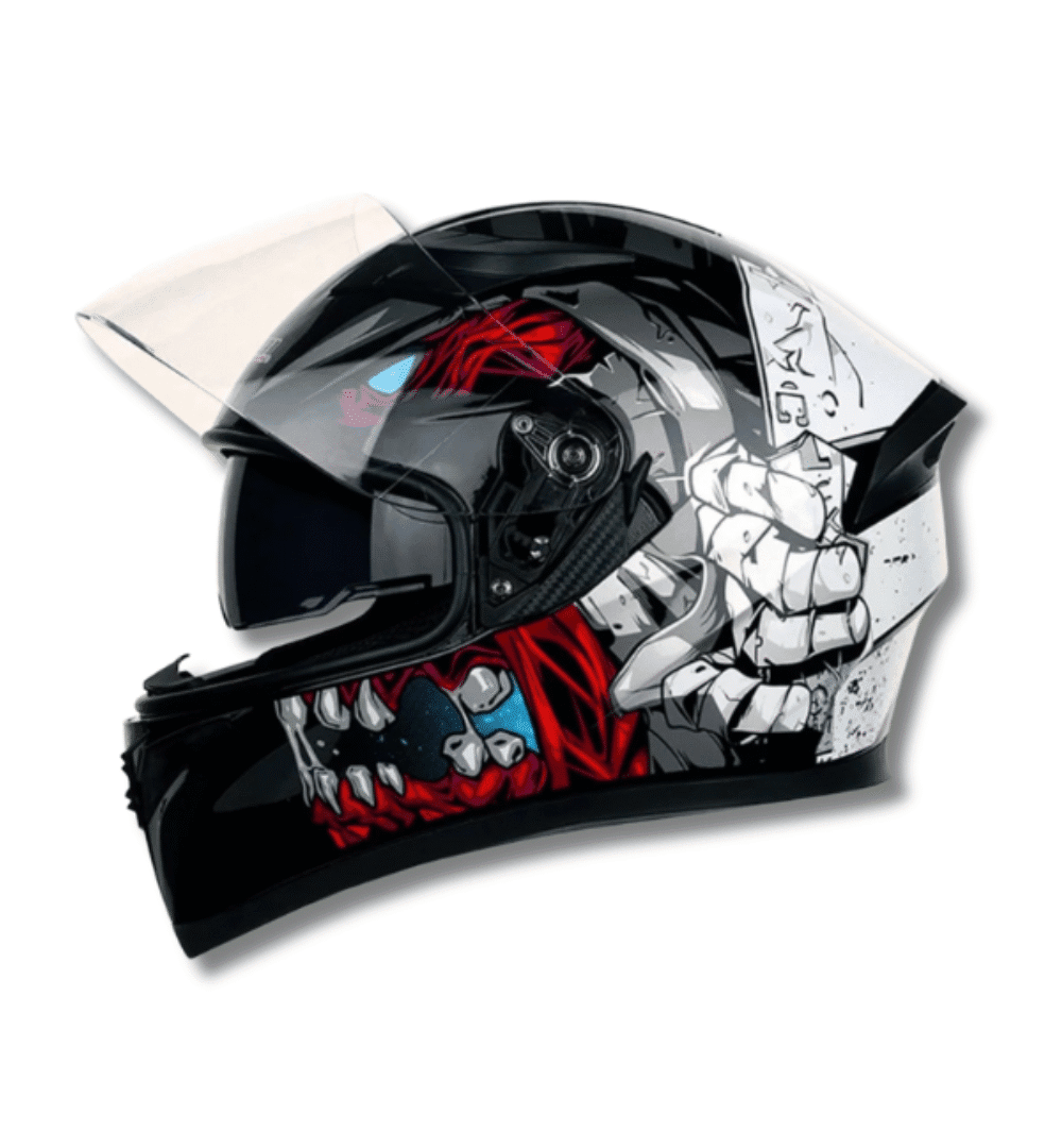 Vector JAW Shine Full Face Helmet – Red, White & Black | Dual Visor | DOT Certified (LARGE SIZE)