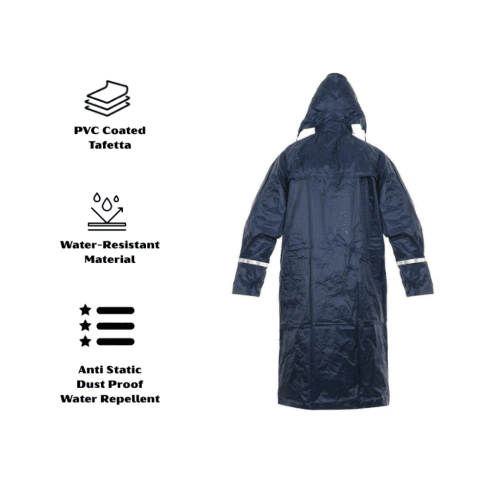 Heavy-Duty Bikers Raincoat – PVC Coated Taffeta 190T | Waterproof | Navy Blue (Large)