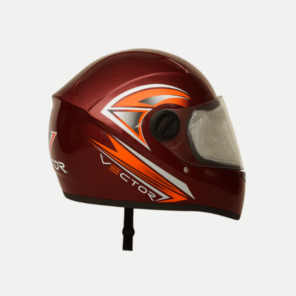VECTOR Full-Face Motorcycle Helmet – Metallic Maroon with Orange Accents