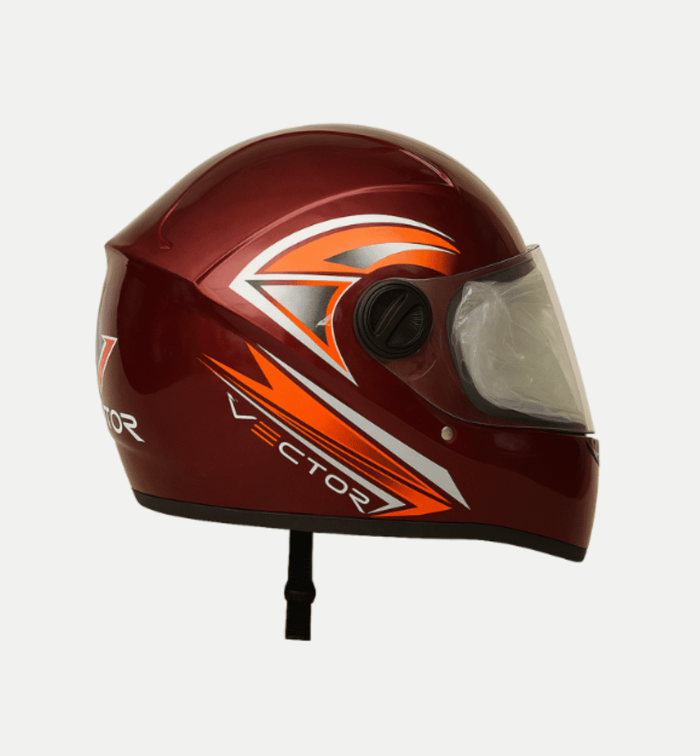 VECTOR Full-Face Motorcycle Helmet – Metallic Maroon with Orange Accents