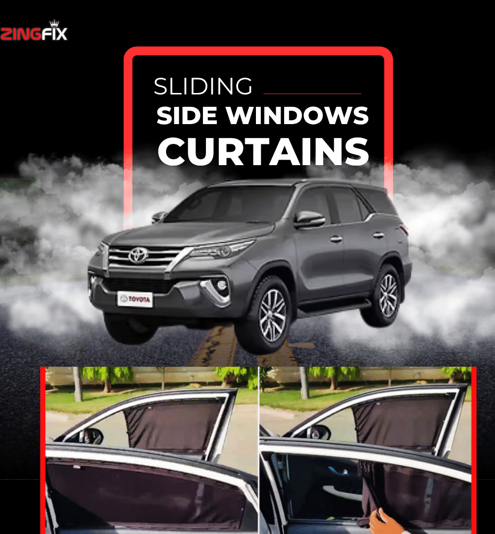 Zingfix Sliding Side Window Curtains for Toyota Fortuner (2016-2022) – UV Protection & Privacy Shade