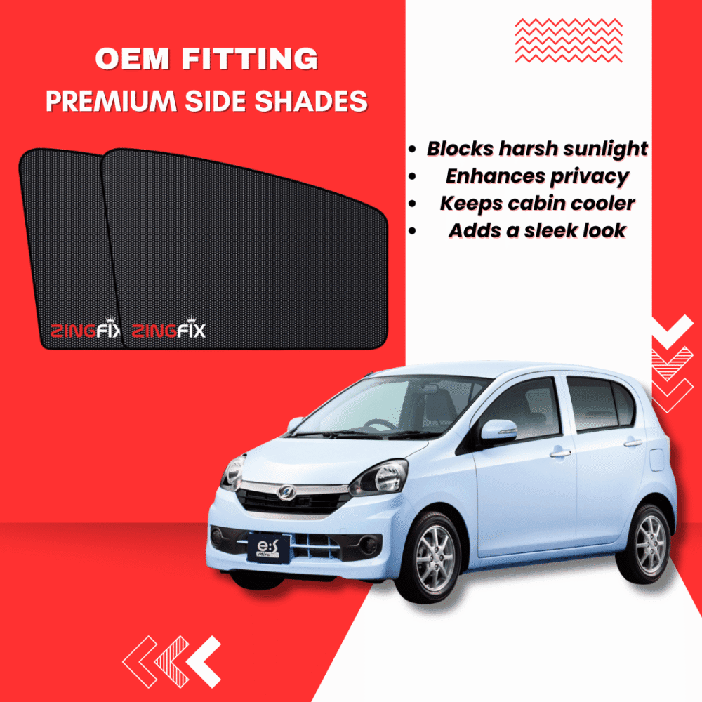 Zingfix Premium Mesh Foldable Side Window Shades for Daihatsu Mira (2012-2016)