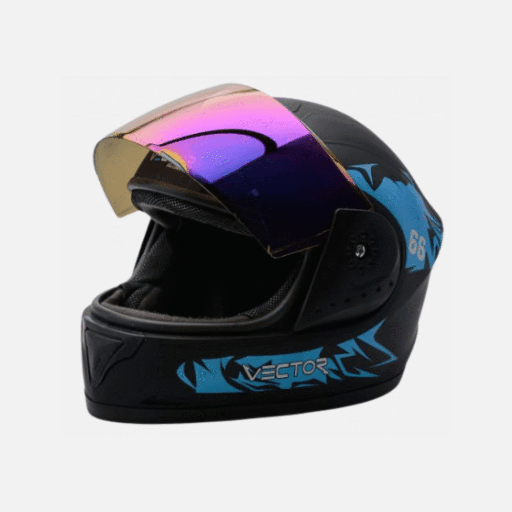 Vector Full-Face Helmet – Black with Mercury Visor & Random Stylish Graphics