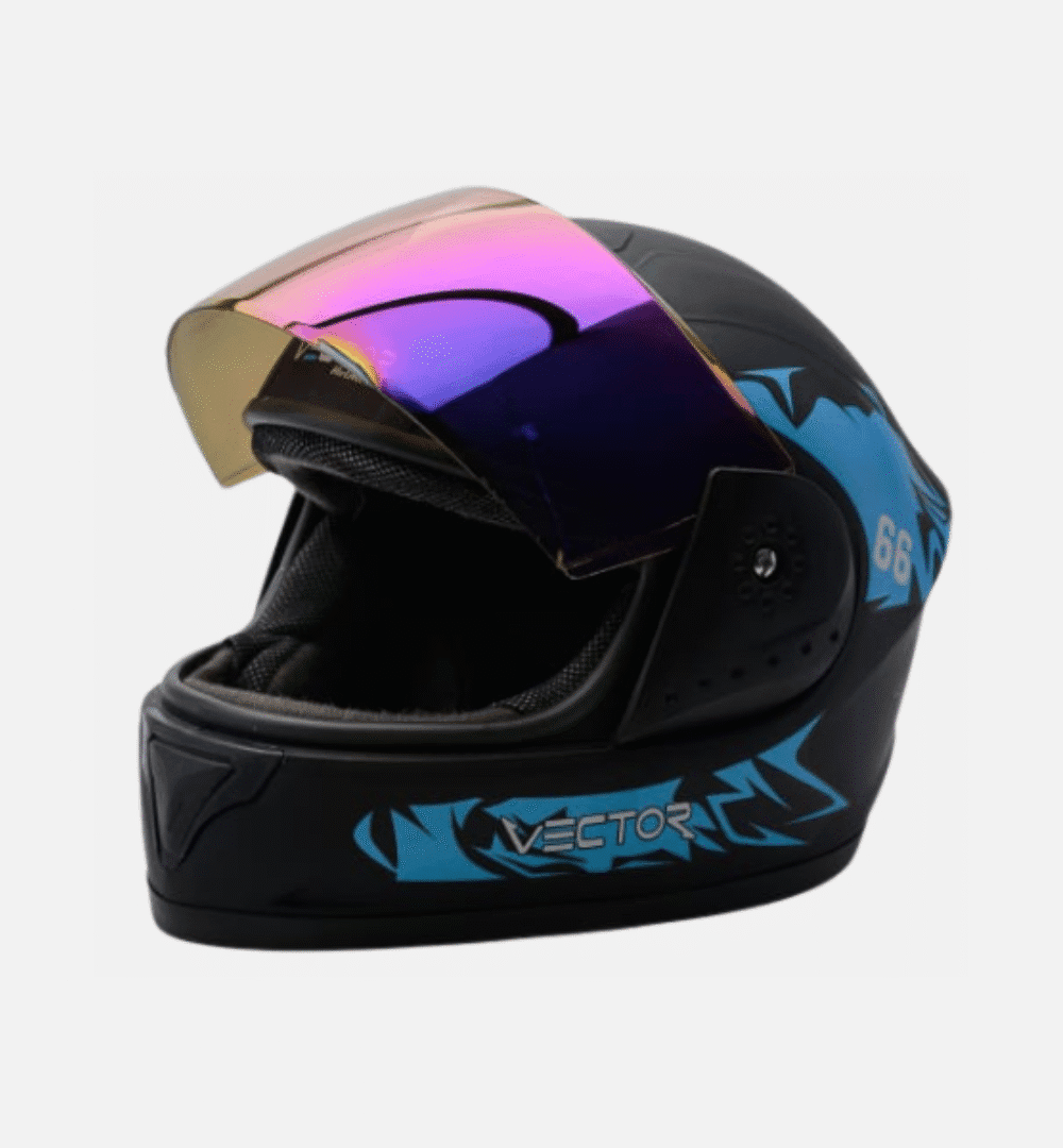 Vector Full-Face Helmet – Black with Mercury Visor & Random Stylish Graphics