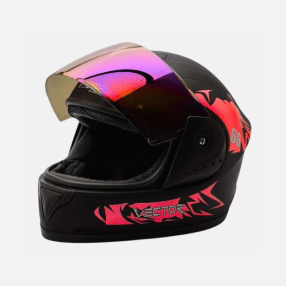 Vector Full-Face Helmet – Black with Mercury Visor & Random Stylish Graphics - Image 2