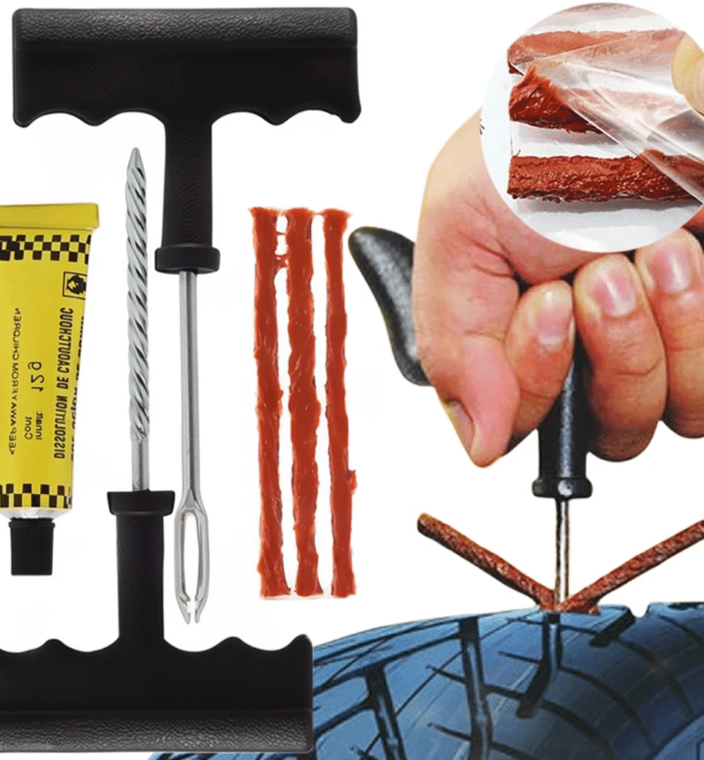 Universal Tubeless Tire Repair Kit for Car & Motorcycle – Emergency Puncture Tool Set