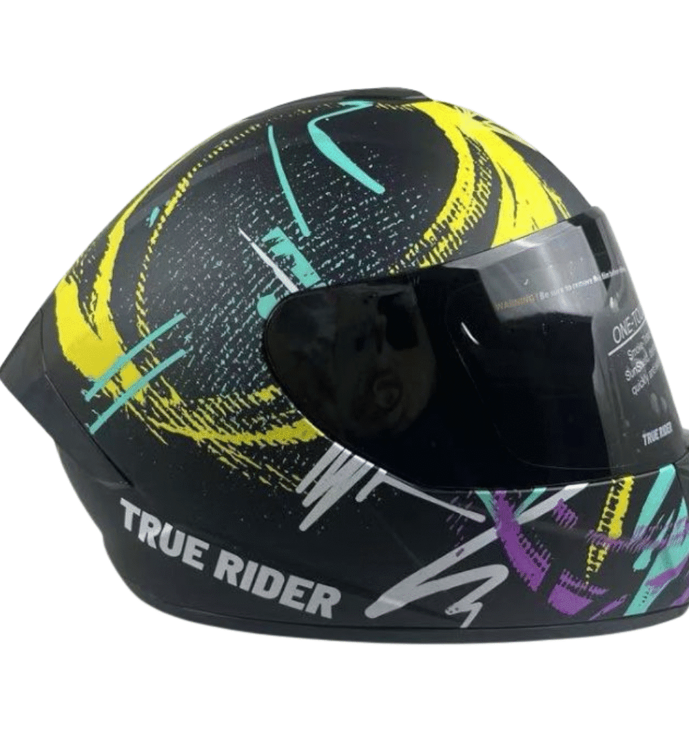 True Ride TR-701 Yellow Stripes Full Face Helmet – DOT Approved | Large