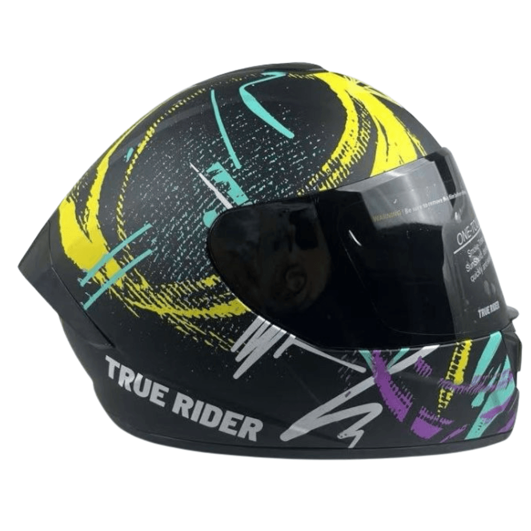 True Ride TR-701 Yellow Stripes Full Face Helmet – DOT Approved | Large